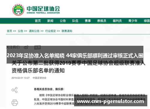2023年足协准入名单揭晓 44家俱乐部顺利通过审核正式入围